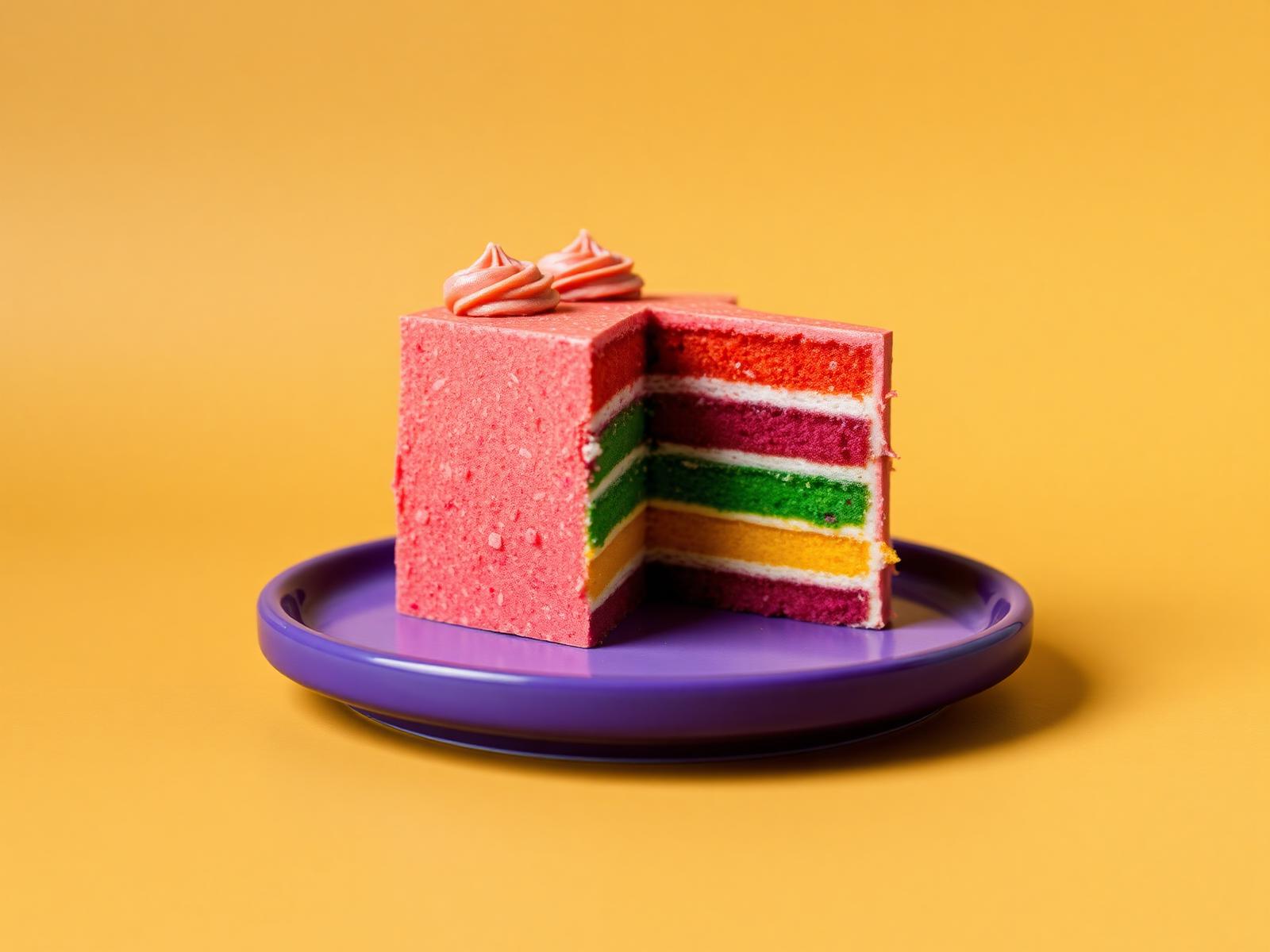 Slice of colorful layered rainbow cake representing the Digital Cake Method's layer-by-layer business building approach
