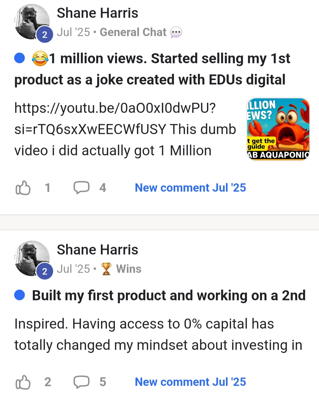 Shane Harris 1 million views and first product testimonials